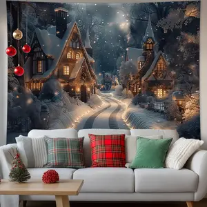 1pc Christmas Snow Scene Tapestry, Christmas Party Event Decoration Background Tapestry, New Year Photography Background Tapestry, Suitable for Family Party Decoration, Room Decoration, Living Room Aesthetic Wall Hanging, Durable Decorative Tapestry