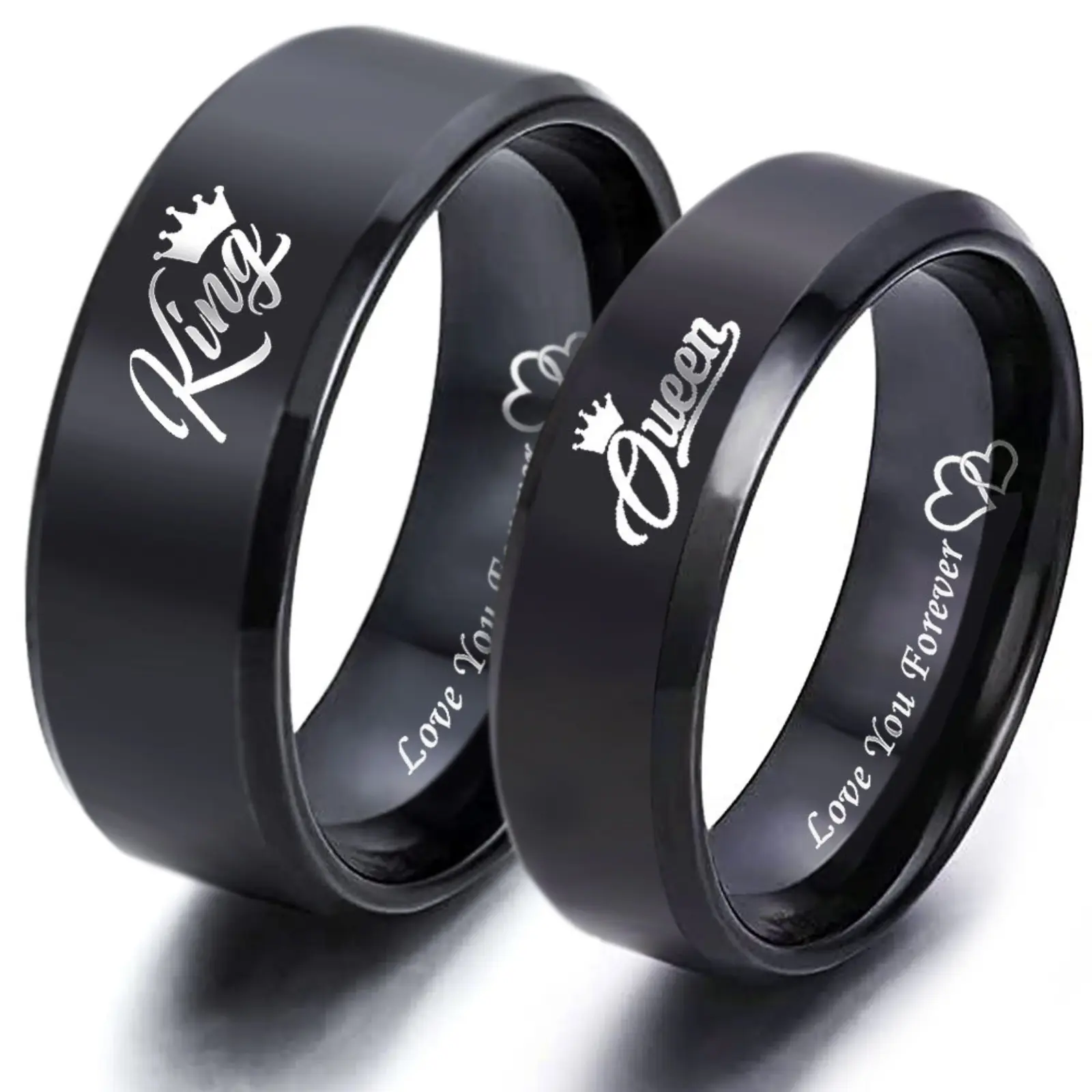 king queen letter ring love you forever heart to heart couple titanium steel ring gift king queen letter ring love you forever heart to heart couple titanium steel ring gift