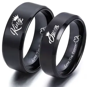 king queen letter ring love you forever heart to heart couple titanium steel ring gift