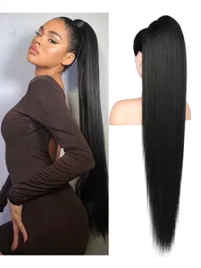 Women's Real Human Hair Wig, Smooth Straight Drawstring Ponytail, Natural, 12-22 Inch, Quick Wear, Party Favorite