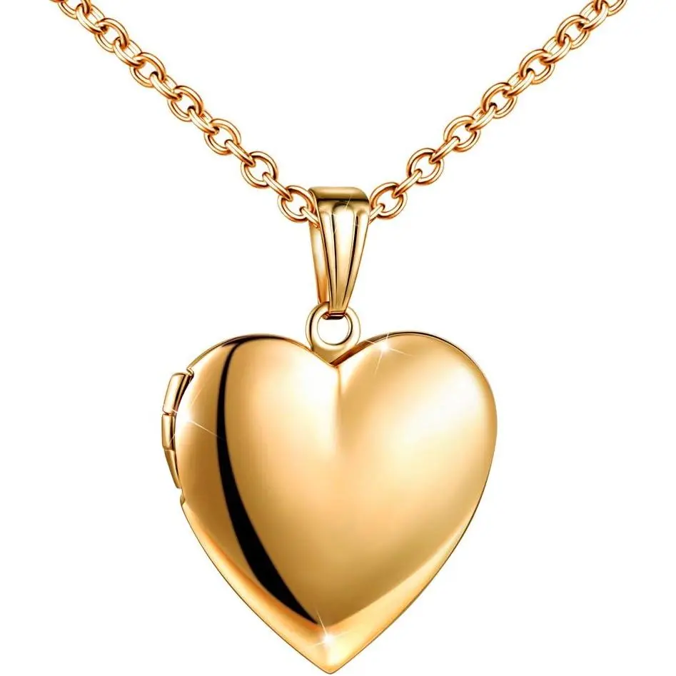 Women Photo Locket Necklace Heart Shape Locket Necklace Includes 19.7 Inch Stainless Steel Chain with  Box