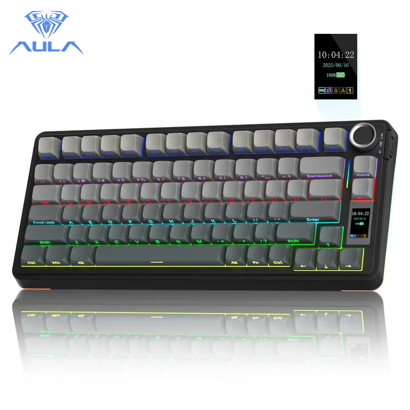 [NEW]Aula S75 Pro Wireless Mechanical Gaming Keyboard with TFT Screen Knob Custom Creamy keyboard Gasket 75% Layout RGB Backlight Hot Swappable for Office PC Mac Linux Gradient Black TikTokshopBlackFriday