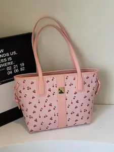 Women's Colorblock Strawberry Pattern Tote Bag, Fashionable Large Capacity Shoulder Bag for Daily Used, Casual Trendy Versatile High-quality Daily Commuting Bag