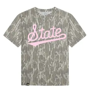 Mossy Oak Washed Out Camo Tee Pink State Letter Printing Original Bottomland Pattern, Pink State Letter Printing Mossy Oak Original Bottomland Short Sleeve Camo Shirt