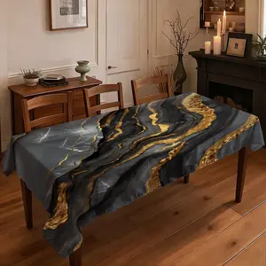JIT+1pcs 2D flat printed tablecloth  Luxury Grey Gold Vein Art Tablecloth, High-end Marble Pattern Dining Table Decor, Waterproof Oil-proof Table Cover for Home Restaurant