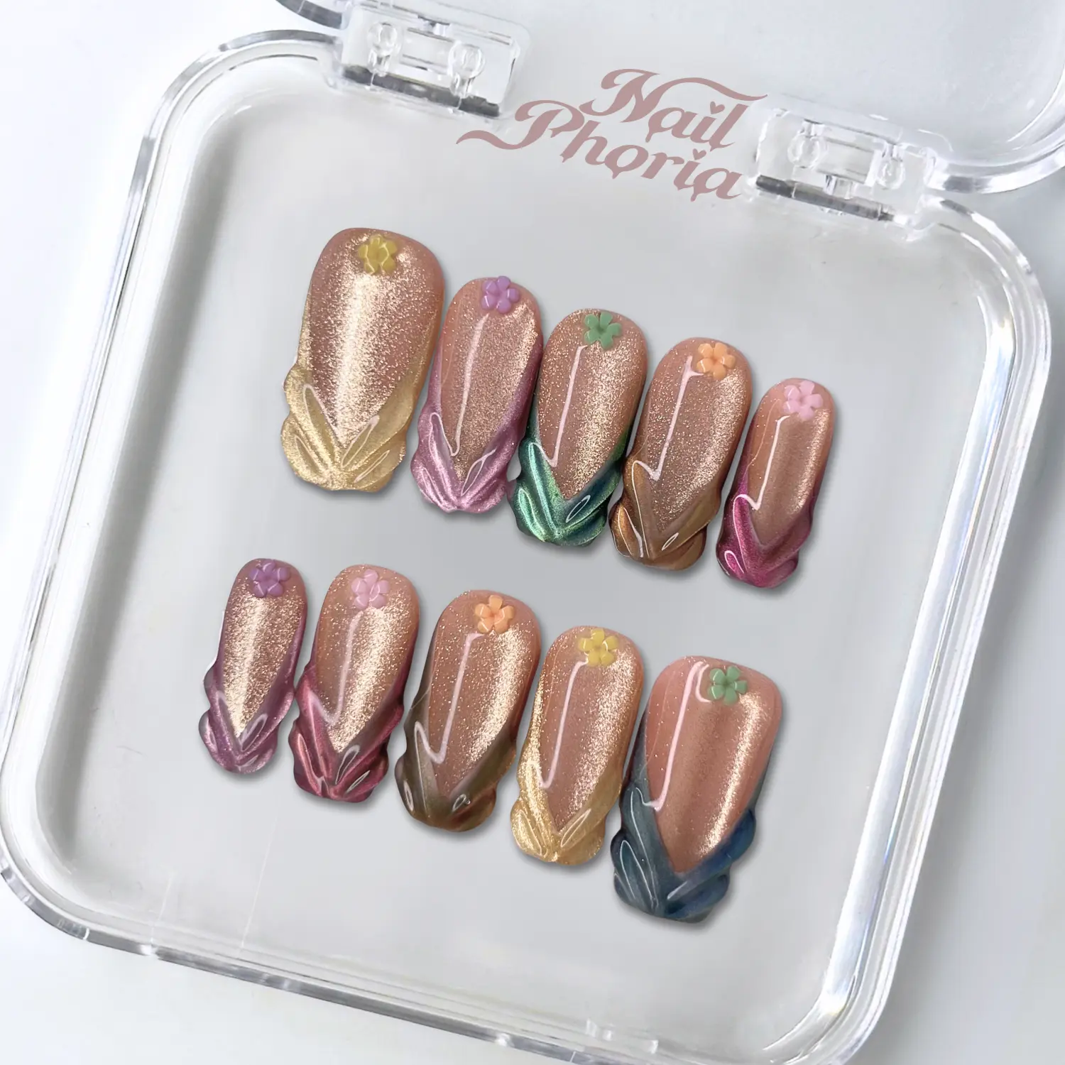NailPhoria SPARKLING PASTEL -SPRING Handmade Press-On Nails | Reusable, Salon-Quality, Long-Lasting, Glossy Design