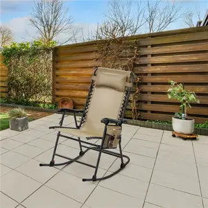 Yaheetech 26" Foldable Outdoor Lounge Chair Patio Lounge Camping Chair Foldable Rocking Lounger with Pillow Rocking Mesh Patio Chair w/Headrest Pillow