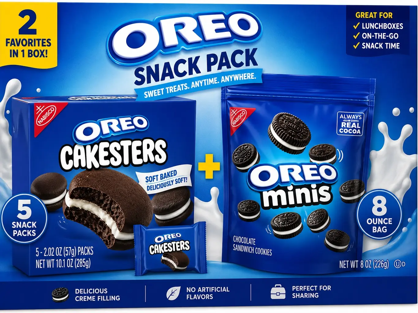 Chocolate Sandwich Cookies & Soft Chocolate Creme Cakes Variety Pack, 13 Individually Wrapped Snack Packs, Family Size Snack Box