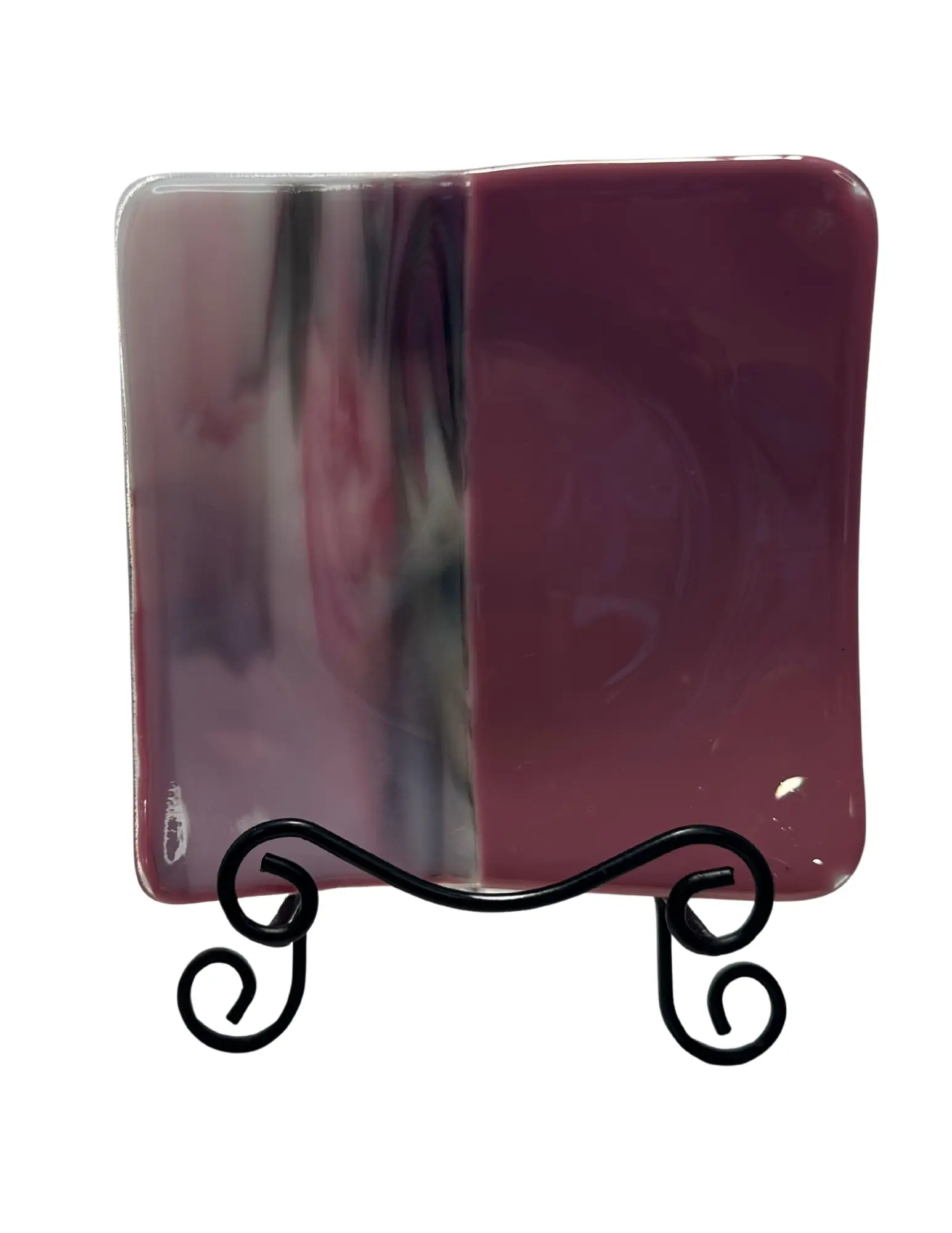 Fused Glass Platter Small Square glass plate in Pink White and Gray Handmade Modern Decorative Serving Dish or Tray Glossy