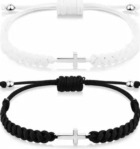 2 Pcs Easter  Friendship Bracelet Set, Adjustable Braided Rope Christian Jewelry, Matching Couple Lucky Wristband for Easter Baptism