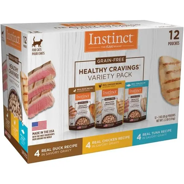 Instinct Healthy Cravings Natural Wet Cat Food Topper, Grain Free Recipe - Variety Pack, 3 oz. Pouches (Pack of 12)