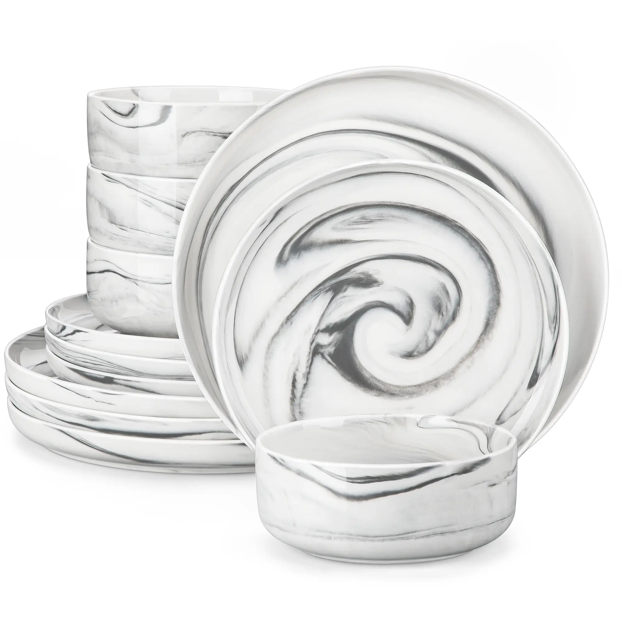 MALACASA 12/18 Pieces Modern Kitchenware, Porcelain Tableware Dishware Sets Chip Resistant Ceramic Dish Cutlery Set Service for 4/6 Home, Series LUNA