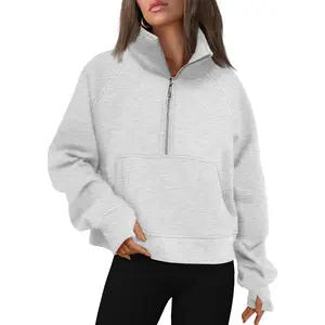 Womens Sweatshirts Half Zip Cropped Pullover Fleece Quarter Zipper Hoodies 2025 Fall Fashion Outfits Clothes