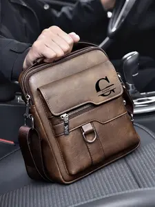 Personalized men's messenger bag, vintage business briefcase with adjustable shoulder strap, large capacity design, Classic design, vintage leather vertical tote bag, suitable for office and travel, Valentine's Day gift for husband or boyfriend