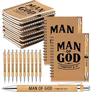30 Sets Man of God Christian Gifts for Men Father's Day Church  Bulk Brown Man of God Notebook and Pen Set Christian Spiral Notebook  Verse Retractable  Pen for Dad Pastors