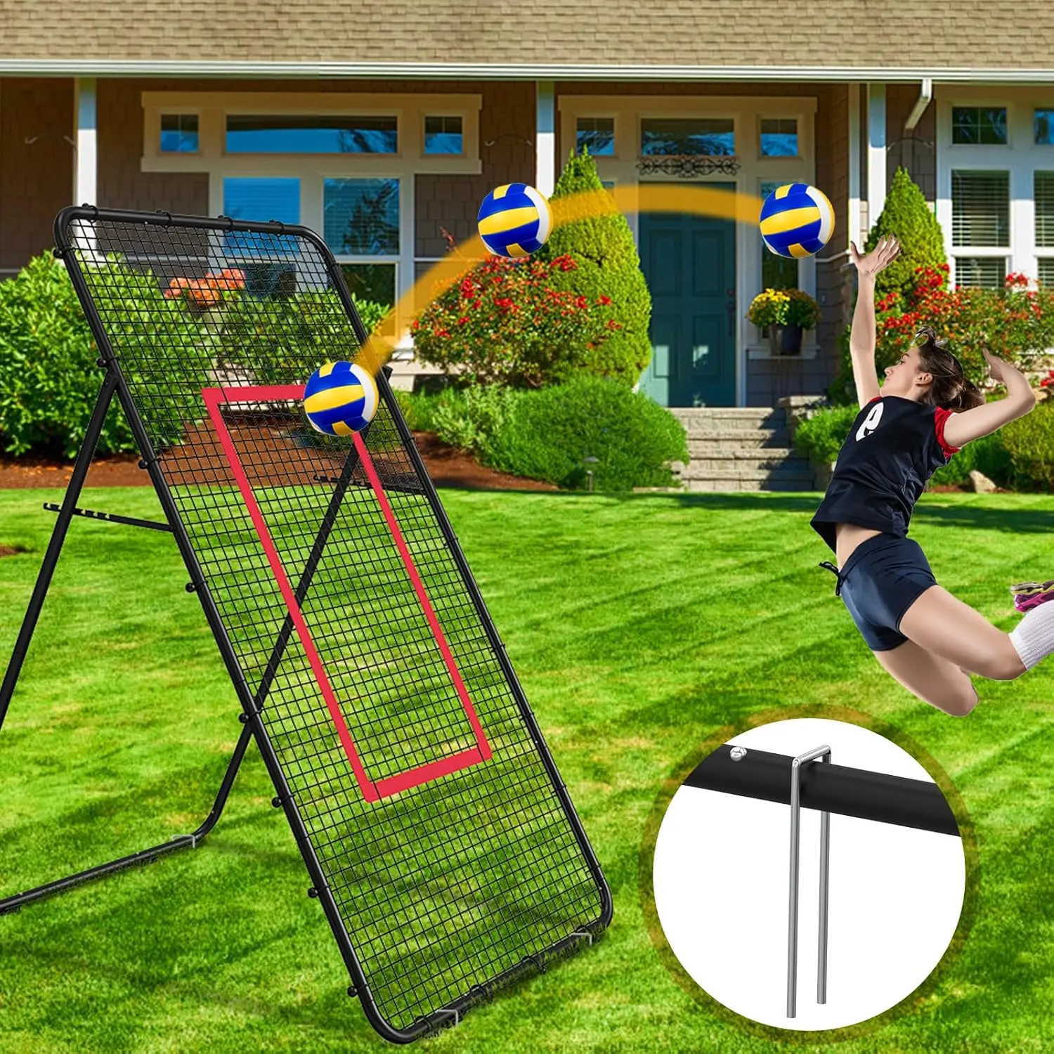 Adjustable Volleyball Rebounder Net 7x4 ft for Solo Drills and Training - Hitting, Serving, and Passing Practice, Multi-Sport Use