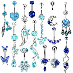 Stainless Steel Piercing Ornaments Anti-Allergy Navel Stud Belly Ring Blue Series Simple Fashion Sexy