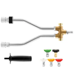 Tool Daily Dual Lance Pressure Washer Wand for Foam Cannon, Pressure Washer Dual Connector Accessory for Soap Cannon, 5 Power Washer Nozzle Tips, 1/4” Quick Connect