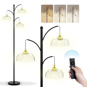 SUGIFT Floor Lamp with Remote Control 3-Light LED Flower Design Dimmable Standing Lamp with Petal Shades Adjustable Brightness