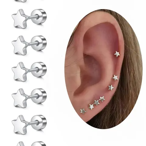 Star Design Earrings, Stainless Steel Cartilage Earring Set Stud Earrings, Stud Earring Pack, Fashion Jewelry for Women & Men, Trendy All-match & Exquisite Jewelry for Birthday Gift, Ear Studs, Fashionable Earrings