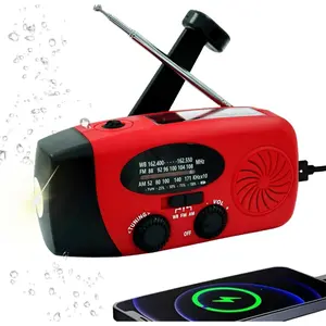 Hand Crank  Weather Radio, AM FM NOAA Solar Radio with Led Flashlight and Earphone Jack, 2000mAh Charger for Smartphone, Self  LED Flashlight with SOS