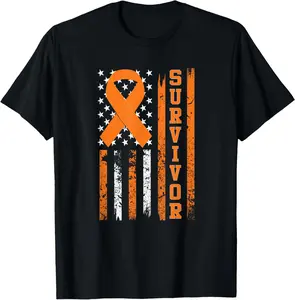 100% Cotton Leukemia Survivor T-Shirt - Bold Orange Ribbon Shirt T-Shirt
