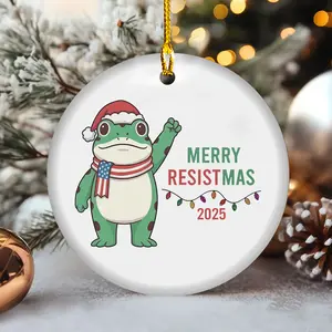 Merry Resistmas 2025 Ceramic Ornament, Funny Frog Christmas Tree Decor, Holiday Gift