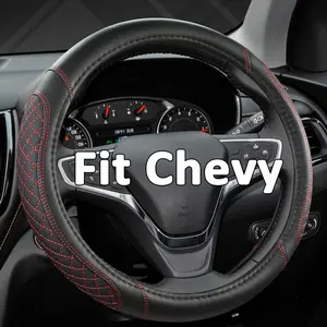 Customized Auto  Steering Wheel Cover for Chevy Silverado,Tahoe,Equinox,Traverse,Trailblazer,Colorado ( Quilted-Black+Red-Standard Size)