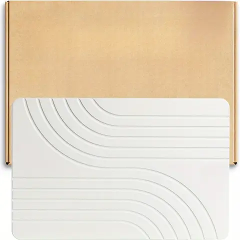 Rectangle Sandstone Diatomaceous Earth Mineral Stone Bath Mat - 23.5x15in Non-Slip, Quick-Drying, Absorbent, Plain Modern Indoor Bathroom Accessory, Hand Wash Only for Shower, Bath Decor