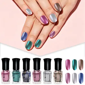 6ml Metallic Silver Mirror Effect Nail Polish Set (6 Counts), Chrome Bright Finish, No UV Lamp Needed, Quick Dry & Long Lasting, Professional Nail Art Supplies for Women