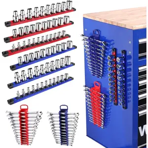 8-  Socket Organizer and  Wrench Organizer Set, 1/4", 3/8", 1/2" Drive Metric SAE Aluminum Alloy Socket Rail, Metric SAE Wrench Holder(Socket, Wrench not Included)