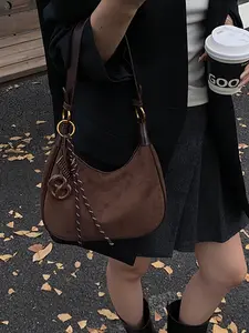 Trendy Suede Crossbody Bag for Women, Casual Crossbody Bags, Casual Trendy Bag, Fashionable Retro Matte Style, Perfect for Autumn & Winter Seasons, Stylish Shoulder Clutch, Handbag Shoulder Bag