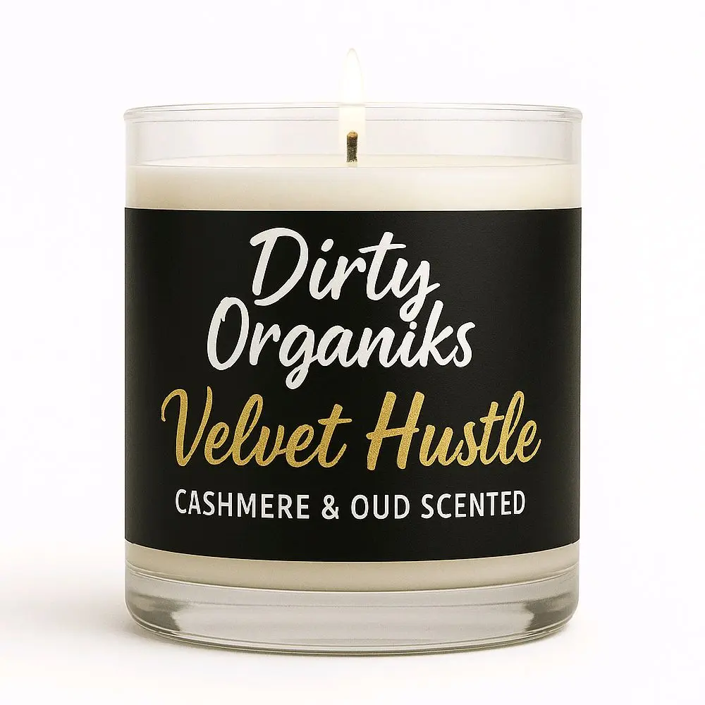 Dirty Organiks Velvet Hustle Candle - Coconut Wax Scented with Black Cashmere & Oud for Luxurious Ambiance - Sustainable & Clean Burn Household Candle