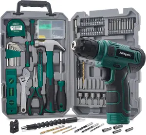 Hi-Spec 8V USB Power Drill Driver and Complete Home Tool Kit Set. Cordless & Rechargeable Electric Drill Driver and Compact Hand Toolbox Set, Green