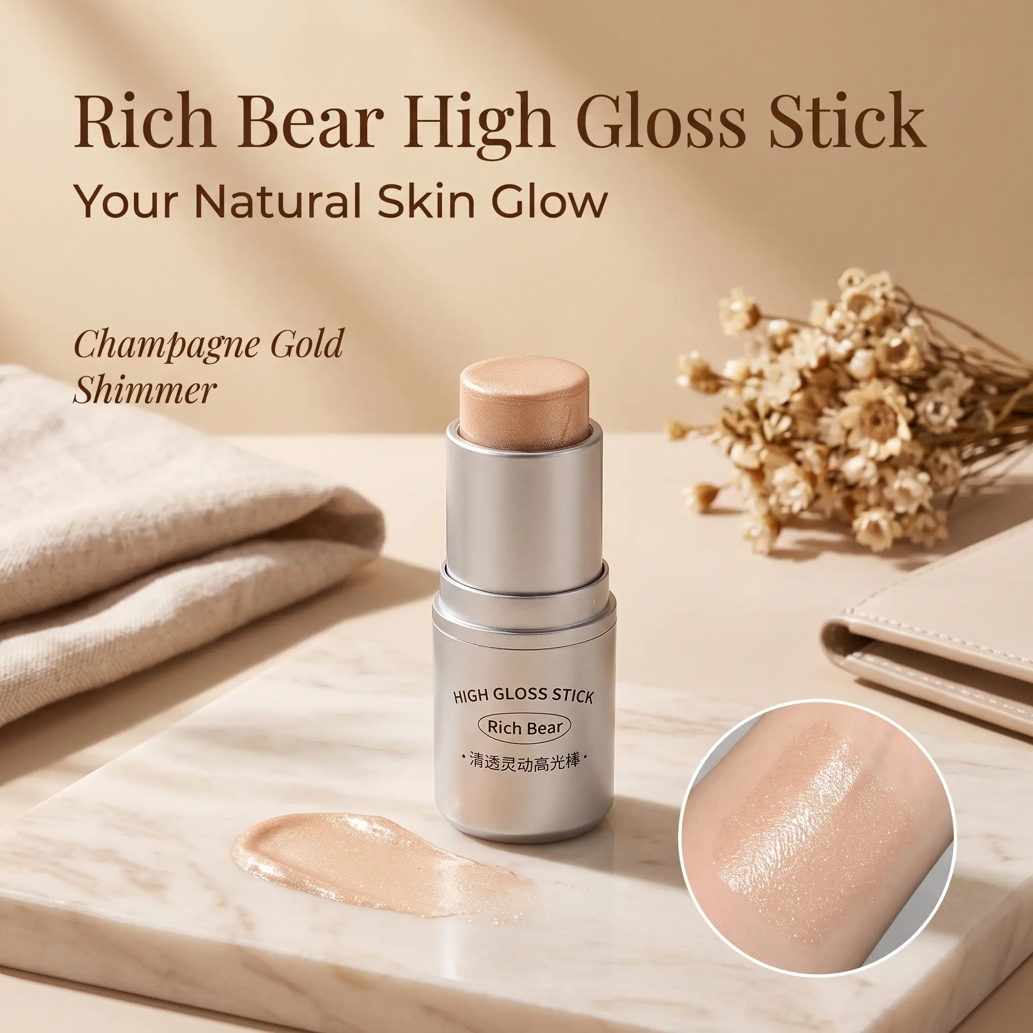 3PCS Glow Highlight Stick Set, Cream Highlighter Makeup Kit, Shimmer Illuminator for Face, Cheeks, Nose & Body, Long Lasting Natural Radiant Glow