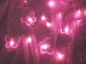 Butterfly Curtain Lights, 8 Modes 48LED Twinkle String Light with Remote 4.9FT USB Powered Window Fairy Light, Decorative Lights for Bedroom, Party, Wedding, Holiday, Christmas (Pink)