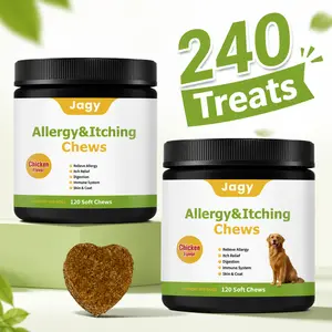 Jagy Omega-3 Allergy Chews for Dogs - 240 Advanced Skin & Coat Treats with Omega-3 Fatty Acids, Turmeric, Quercetin & Grape Seed Extract for Relief from Itchy Skin, Dryness & Shedding - Natural Anti-Itch Support,