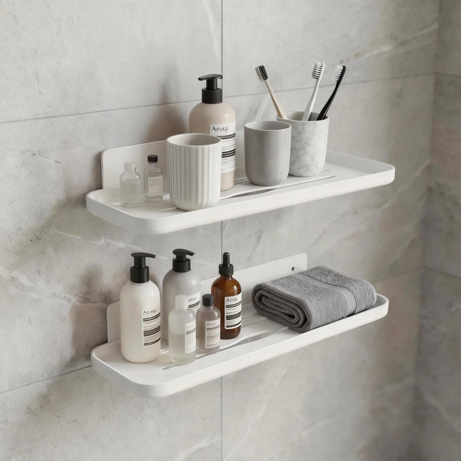 2-Pack Heavy-Duty Floating Wall Shelves, No-Drill Self-Adhesive Waterproof Rack, Home Storage for Bathroom, Kitchen, Bedroom