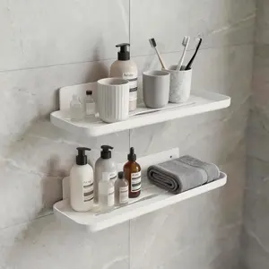 2-Pack Heavy-Duty Floating Wall Shelves, No-Drill Self-Adhesive Waterproof Rack, Home Storage for Bathroom, Kitchen, Bedroom