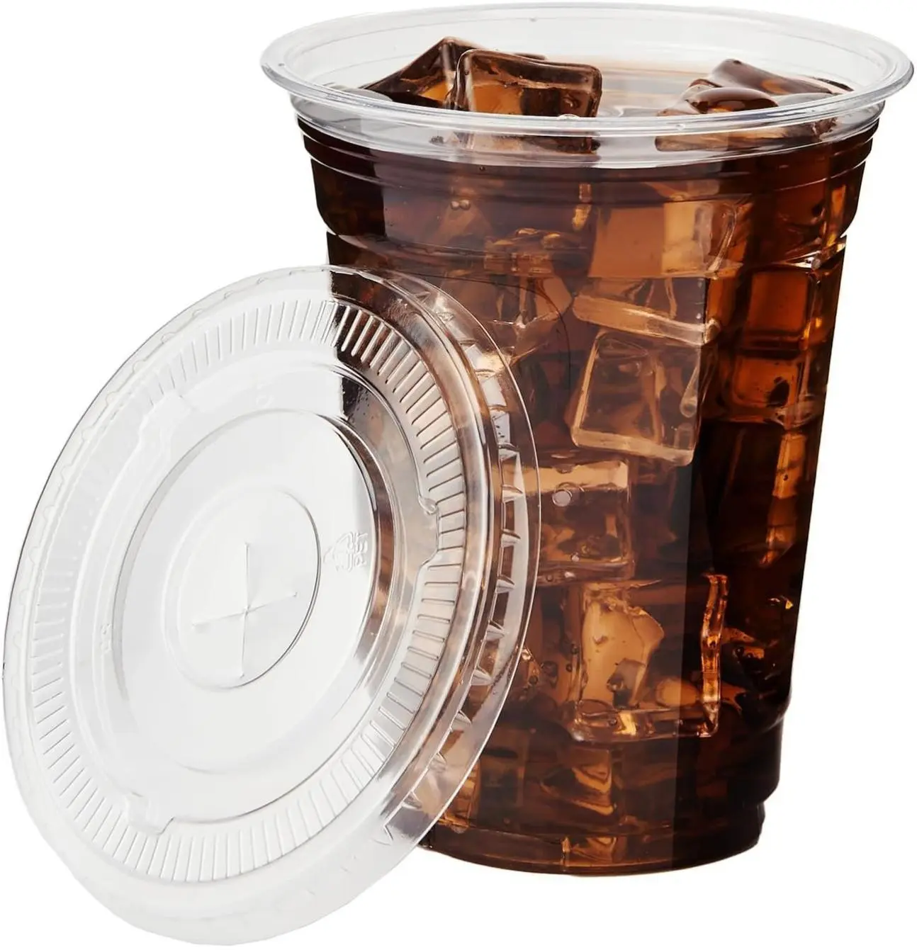 New Deal - 16 oz. - 100 Pack Clear Plastic Cups With Lids, Disposable Iced Coffee Cups with Flat Lids, Crystal Smoothie Cup for Party, Lemonade Stand, Cold Drinks, Juice, Milkshake