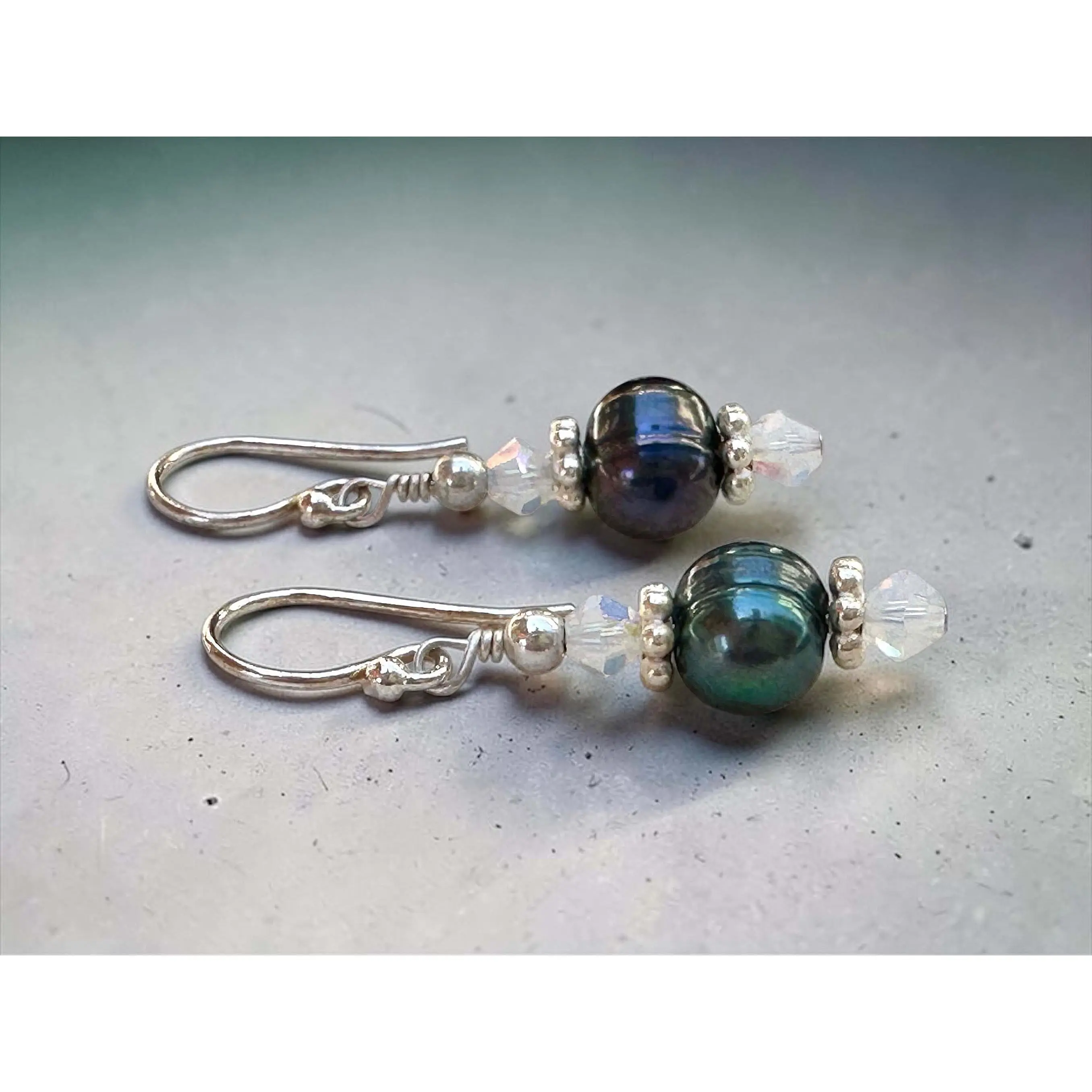 Emerald Freshwater Crystal Pearl Earrings