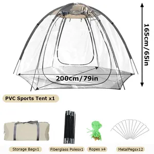 PVC Transparent Screen Camping Tent with Mesh Windows, 1-4 Person All-Season Windproof Weatherproof Lightweight Dome Tent for Camping, Backyard Fishing, Screen Tent
