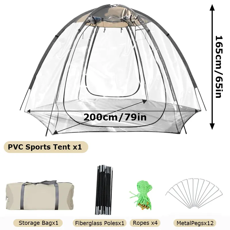PVC Transparent Screen Camping Tent with Mesh Windows, 1-4 Person All-Season Windproof Weatherproof Lightweight Dome Tent for Camping, Backyard Fishing, Screen Tent