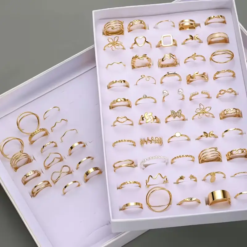 66pcs Ring Set for Women, Heart Design Metal Rings, Simple Jewelry Set for Daily Wear, Party, Vacation, Date & Wedding