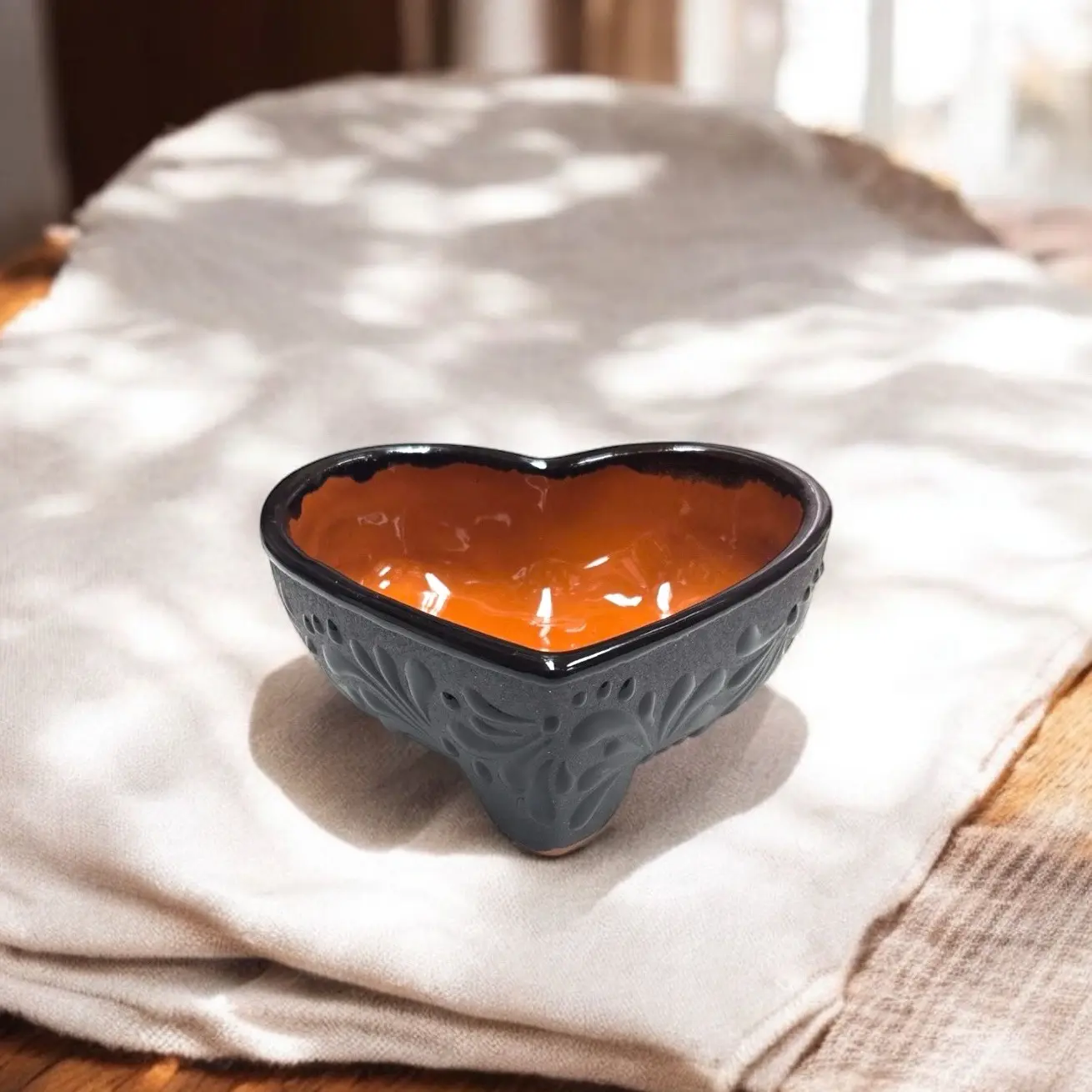 Handmade & Hand Painted Black Molcajete Heart