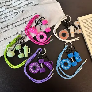Fitness-Themed Pendant Set: Dumbbell, Barbell Plates, And Sports Water Bottle Shapes, Featuring Cute 3d Details, Comes With A Carabiner, Suitable For Backpacks/Keys, Perfect For Fitness Enthusiasts To Wear Daily Or As A Gym Accessory.