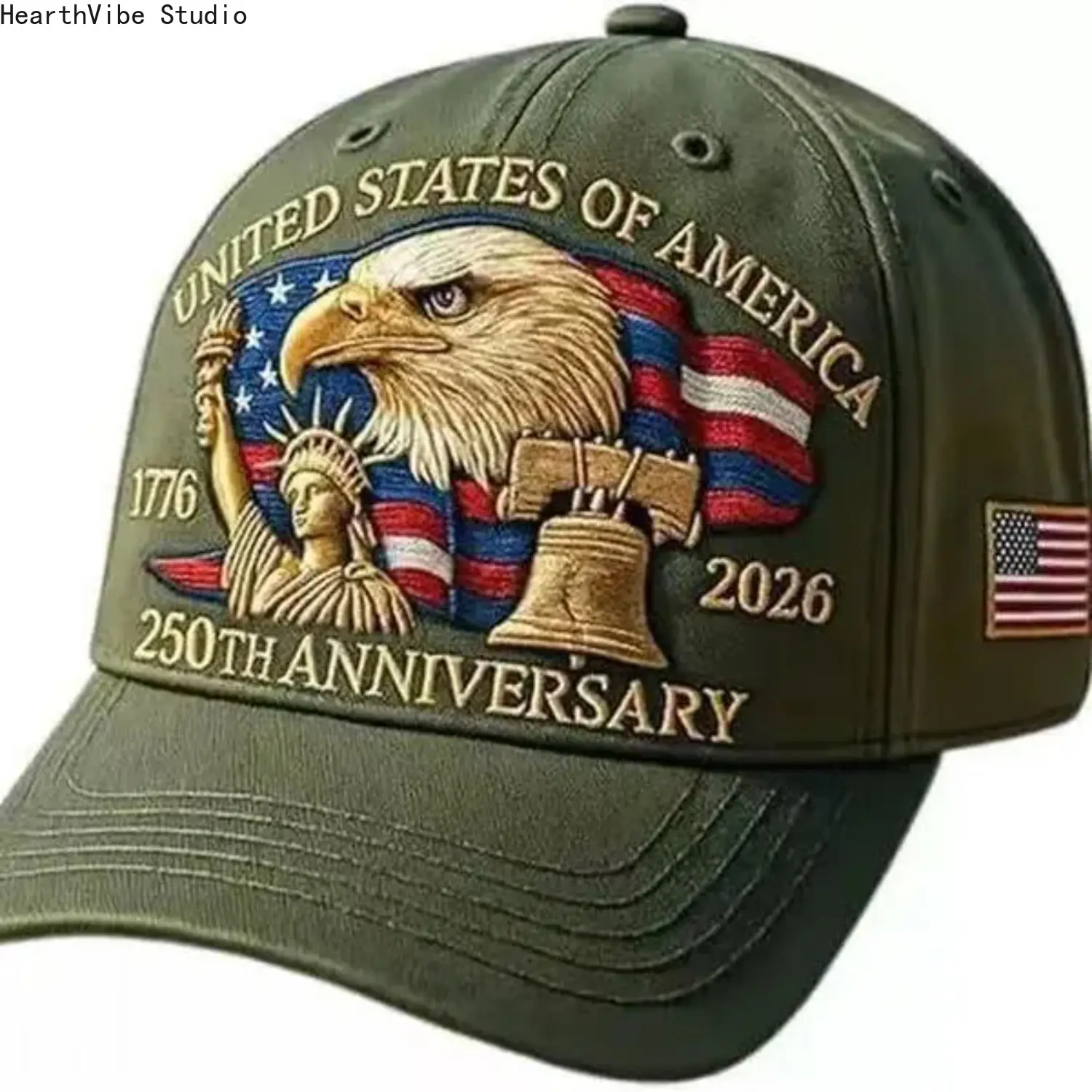 Unisex Cotton Embroidered Snapback Hat - 1776-2026 American 250th Anniversary Patriotic Cap, 3D Embossed Eagle Statue & Liberty Bell, Adjustable for Independence Day 2026