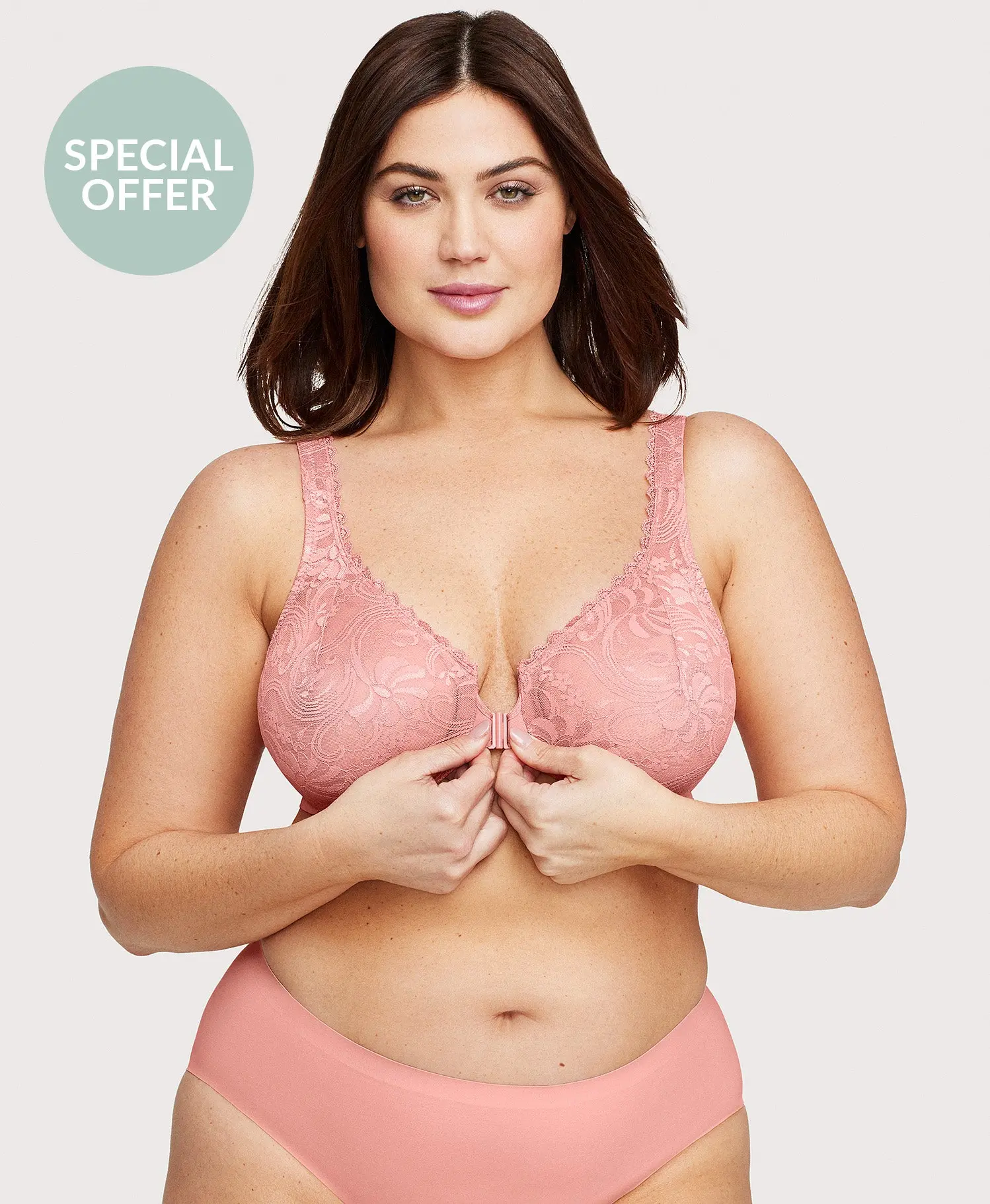 Front-Closure Stretch Lace WonderWire Bra Apricot Front-Closure Stretch Lace WonderWire Bra Apricot