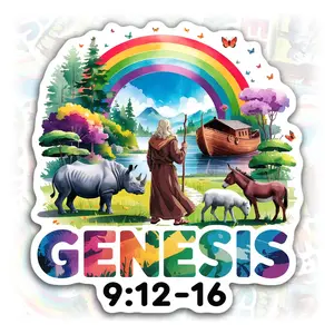Rainbow Genesis 9:12:16 Sticker – Noah’s Animals Cute Christian Vinyl Decal for Water Bottle Tumbler Car MJP
