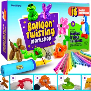 Dan&Darci Balloon Animal Twisting Kit – 100+ Balloons Pump & Marker for Kids Balloon Twisting Workshop with Manual & Video Tutorials
